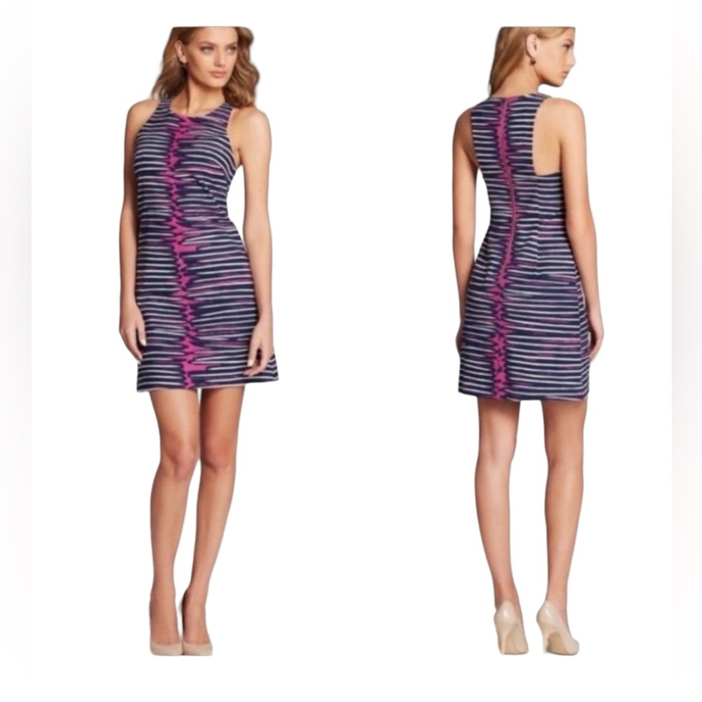 Trina‎ Turk Loma Mini Shift Dress Womens
Size 6 Purple Blue Stripe Sleeveless
